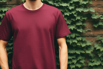 Wall Mural - A Stylish Men's Burgundy T-shirt Mockup, Perfect for Cozy Comfort and Fashion Forward Chicness