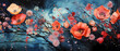 Abstract floral background with poppies and blue watercolor splashes