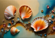 Beautiful Work Of Art Of Seashells In The Style Of Art Nouveau. Wallpaper Background. Generative Ai