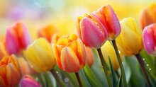 Tulips In The Garden With Water Drop On Flowers Generated By AI Tool 