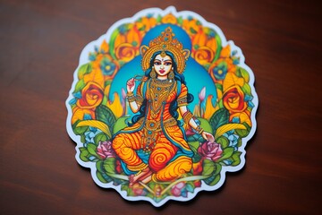 Wall Mural - illustration of Vibrant sticker in Indian folk art with orange yellow, Generative ai