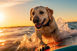 Surfing happy dog, Golden Retriever on surf board