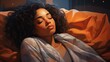 Young african american woman sleeping in bed. Conceptual illustration. Generative AI