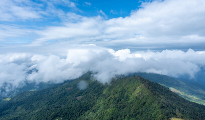 Poster - Green mountains view with blue sky background. countryside landscape