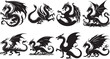Dragon Silhouettes, Black Dragon Vector, Dragon Clipart