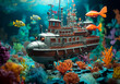 Lustiges Spielzeug Uboot in einer Spielzeug Wasserwelt