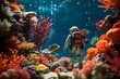 Spielzeug Taucher in einer Spielzeug Unterwasserwelt