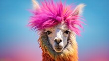 Colorful Photo Of An Disconnected Alpaca With Wild, Chaotic, Clever Hair