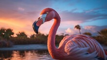 Colorful Photo Control With Ruddy Flamingo At Right Side Within The Forsake And Dusk Sky