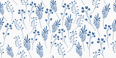 Poster - Floral pattern with white background. Vector pattern with white branches and leaves. Stylish floral wallpaper.