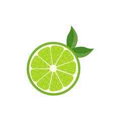 Wall Mural - fresh lime slice icon with leaves. vector illustration