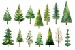 Set of watercolor Christmas tree elements, Generative AI