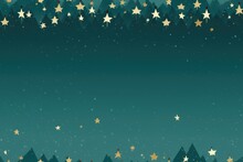 Christmas Seamless Pattern With Gold Stars On Dark Green Background.