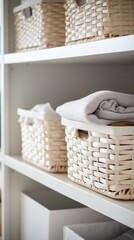 Sticker - Baskets on shelves in a closet, AI