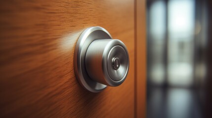 Poster - A close up of a door knob on an open wooden wall, AI