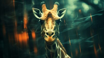 Wall Mural - giraffe in the night forest