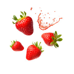 Wall Mural - Falling strawberries isolated on transparent or white background, png