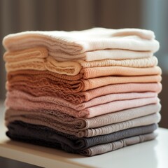 Poster - A stack of folded towels on a table, AI