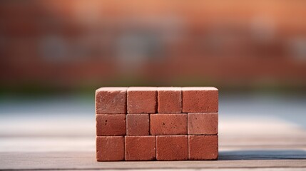 Wall Mural - A red brick cube sitting on a wooden table, AI