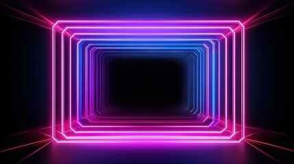 Sticker - 3d render, abstract background, square portal, glowing lines, tunnel, neon lights, virtual reality, arch, pink blue spectrum vibrant colors, laser show, isolated on black