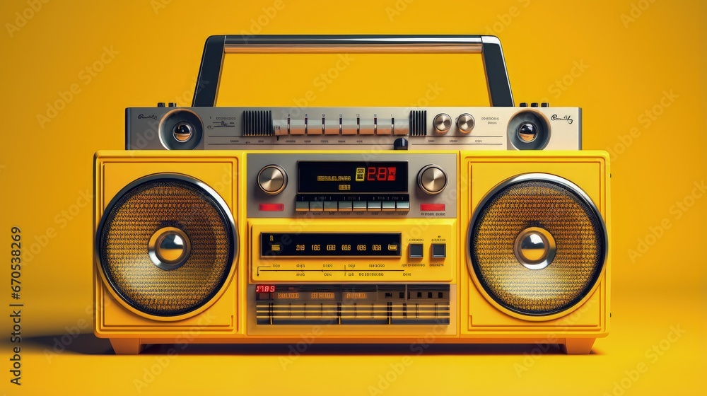 Retro outdated portable stereo boombox radio cassette recorder from 80s ...