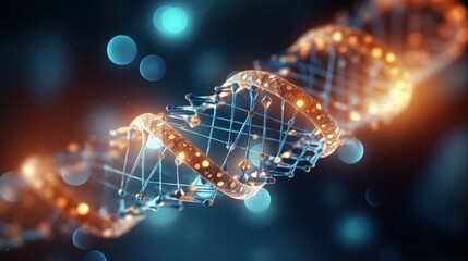 Poster - Artifical intelegence DNA molecule. DNA is converted into a digital code. Digital code genome. Abstract technology science, concept artifical Dna. DNA consisting particle, dots, 3D illustration