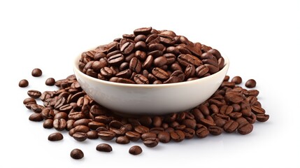 Poster - Bowl of ground coffee and beans isolated on a white background.