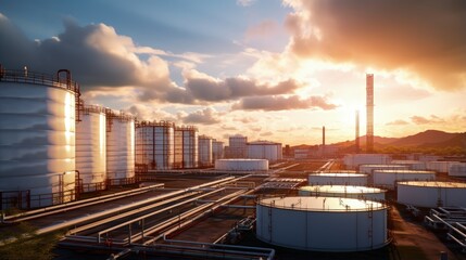 Sticker - Aerial view oil terminal industrial facility storage oil and petrochemical products for transport to further storage facilities, Storage tank petroleum petrochemical refinery product at oil terminal.