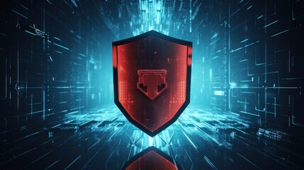 Aufkleber - 2d illustration Protection concept: pixelated Shield icon on digital background, Security background