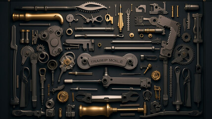 Top View Mechanical Tools Arrangement Generative AI