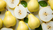 Top view of fresh pear slice background on white background