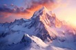 Majestic snow-covered mountains during sunrise with alpenglow