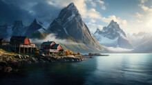 Stunning view on Lofoten peaks and harbour cottages. Gorgeous light and clear water. Special place for fishing.