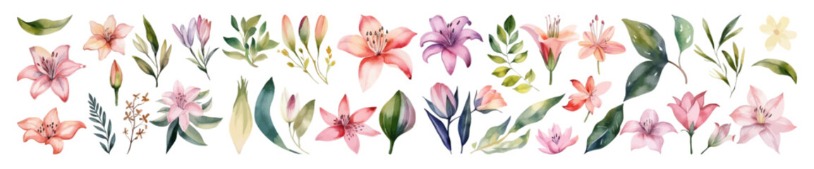 Wall Mural - Watercolor vector flowers. Botanical illustration. Wild bouquet. 