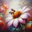 Bees on a Flower, oil painting style.