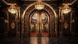 Golden Luxury double door with chandelier. Generative AI