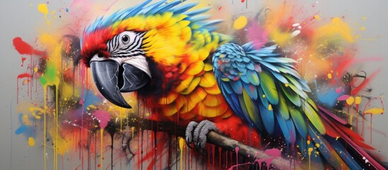 Wall Mural - Abstract various colorful graffiti paintings of  parrot animal, Generative Ai