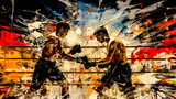 Fototapeta  - Boxing Champions Fight for Championship in Boxing Ring Acrylic Graphic Illustration Wallpaper Digital Art Poster Background Cover Painting