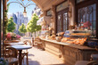 illustration of french patisserie cafe on sunny day