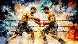 Fototapeta Kosmos - Boxing Champions Fight for Championship in Boxing Ring Acrylic Graphic Illustration Wallpaper Digital Art Poster Background Cover Painting