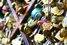 Love Locks In Paris. A Tradition And Love Symbol. 