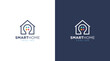 Smart Home logo. Modern, abstract and minimalist design of a house and light bulb with button