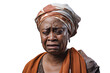 Crying senior African American woman, head and shoulders portrait on white background. Neural network generated image. Not based on any actual person or scene.