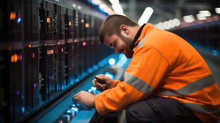 Technician work, Laying fibre optic cables.