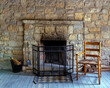 Old fashioned scene with a vintage stone fireplace
