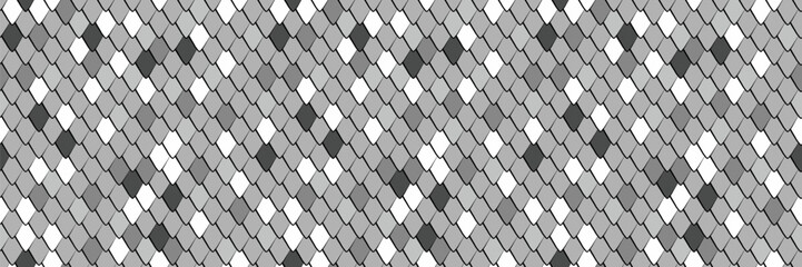 Dragon, snake,  fish, mermaid  scale texture seamless pattern design. white and black decoration print background