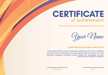 Wall Mural - Orange certificate of achievement template with wave abstract