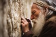Spiritual Connection: Elderly Man Praying at Wailing Wall in Jerusalem