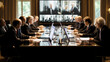 Secretive Meeting of leaders,Team of Government Agents Politicians, Diverse business people, Military top Corporate Executives, Multi ethnic, Trying to Come Agreement, Blurred image