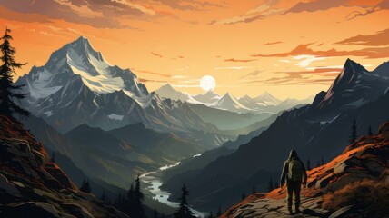 Wall Mural - Illustration of a mountain landscape